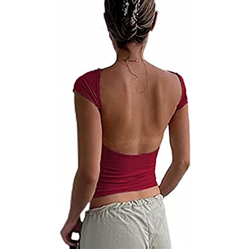 Backless Top Damen Y2K Rückenfreies Oberteil Sexy Oberteile Damen Umkehrbarer Stil Strassenmode Neu im Sommer Tshirt Damen Rückenfrei Top Y2K T-Shirt Sommer Backless Y2K Fashion Tops von Battnot