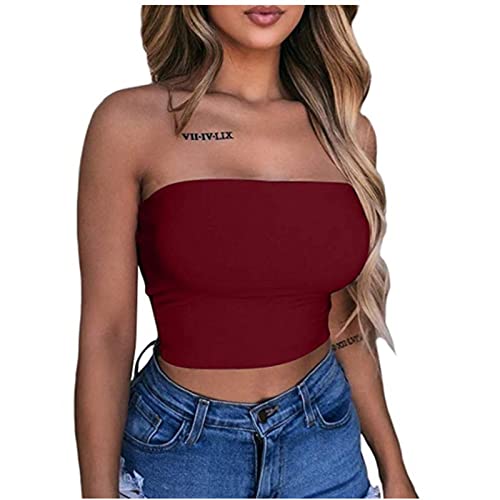 Bandeau Top Damen Crop Tops Y2K Sexy Off Shoulder Schulterfrei Trägerlos Crop Top Y2K Fashion Tube Top Bandeau Korsett Oberteile Push Up Bustier Clubwear Streetwear Damen Sommer Sexy Tube Top von Battnot