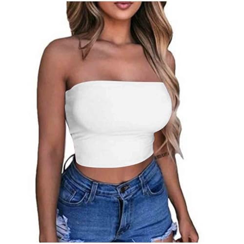 Bandeau Top Damen Crop Tops Y2K Sexy Off Shoulder Schulterfrei Trägerlos Crop Top Y2K Fashion Tube Top Bandeau Korsett Oberteile Push Up Bustier Clubwear Streetwear Damen Sommer Sexy Tube Top von Battnot