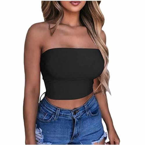 Bandeau Top Damen Crop Tops Y2K Sexy Off Shoulder Schulterfrei Trägerlos Crop Top Y2K Fashion Tube Top Bandeau Korsett Oberteile Push Up Bustier Clubwear Streetwear Damen Sommer Sexy Tube Top von Battnot