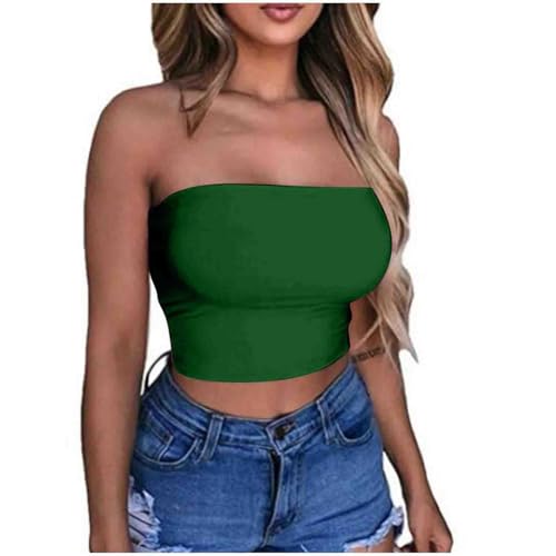 Bandeau Top Damen Crop Tops Y2K Sexy Off Shoulder Schulterfrei Trägerlos Crop Top Y2K Fashion Tube Top Bandeau Korsett Oberteile Push Up Bustier Clubwear Streetwear Damen Sommer Sexy Tube Top von Battnot