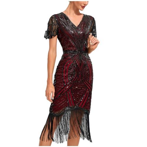 Battnot 1920s Kleid Damen Flapper Charleston Kleid Gatsby Pailletten Cocktail Abschlussballkleid Party Kostüm Kleid 20er Jahre Kleid Damen 1920er Jahre Pailletten Fransen Kleid Gatsby Cocktail Party von Battnot