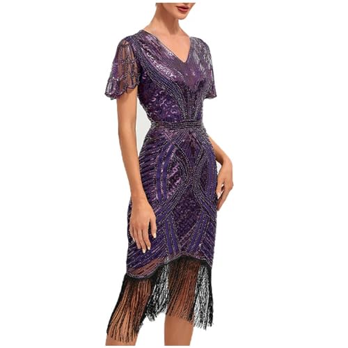 Battnot 1920s Kleid Damen Flapper Charleston Kleid Gatsby Pailletten Cocktail Abschlussballkleid Party Kostüm Kleid 20er Jahre Kleid Damen 1920er Jahre Pailletten Fransen Kleid Gatsby Cocktail Party von Battnot