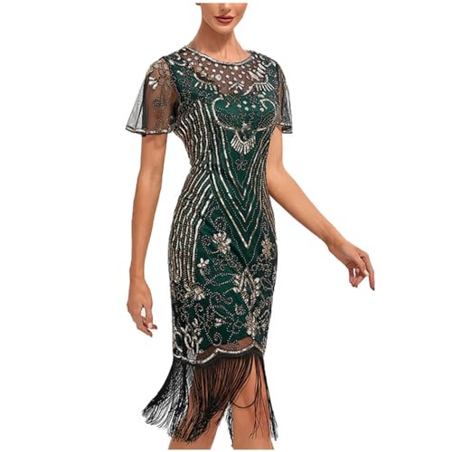 Battnot 1920s Kleid Damen Flapper Kleid mit Kurzem Ärmel Gatsby Motto Party Damen Kostüm Kleid 20er Jahre Kostüm Damen 1920s Charleston Kleid Damen Knielang Cocotail Party Kleid Gatsby Kostüm Kleid von Battnot