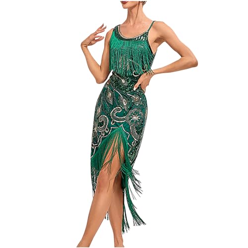 Battnot 1920s Vintage Kleid Damen Flapper Charleston Kleid Damen 1920s Pailletten Kleid V-Ausschnitt Knielang Flapper Fransenkleid Gatsby Motto Cocktailkleid Abendkleid Partykleid von Battnot