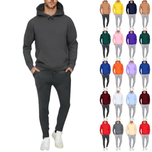 Battnot 2 Teiler Jogginganzug Herren Einfarbig Trainingsanzug 2-Teilig Freizeitanzug Langarm Hoodie Mit Kapuze Und Taschen Weites Bein Jogginghose Fitness Sportanzug Weich Hausanzug Freizeitanzug von Battnot