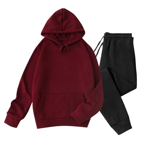 Battnot 2 Teiler Jogginganzug Herren Einfarbig Trainingsanzug 2-Teilig Freizeitanzug Langarm Hoodie Mit Kapuze Und Taschen Weites Bein Jogginghose Fitness Sportanzug Weich Hausanzug Freizeitanzug von Battnot