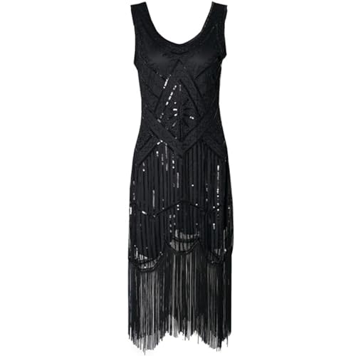 Battnot 20er Jahre Kostüm Damen Kleid 1920er Jahre Damen Flapper Kleid ärmellos Gatsby Motto Party Damen Kostüm Kleid 1920s Charleston Kleid Damen Knielang Cocotail Party Kleid Gatsby Kostüm Kl von Battnot