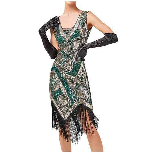 Battnot 20er Vintage Kleid Damen Flapper Charleston Kleid Gatsby Pailletten Quasten Saum Cocktail Flapper Abschlussballkleid Abendkleid Cocktail Party Kostüm Kleid 20er Jahre Kostüm Damen Kleider von Battnot