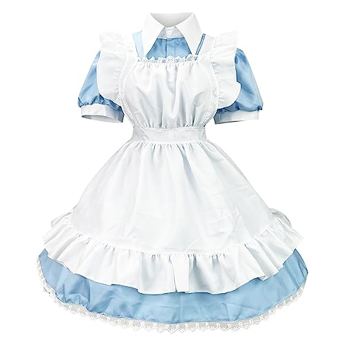 Battnot Anime French Maid Dress Niedliche Maid Kostüm Süßes Mädchen Cosplay Outfit Maid Lolita Cosplay Faschingskostüm Frauen Kleid Outfit für Halloween Weihnachten Party Karneval Mottoparty Kleid von Battnot