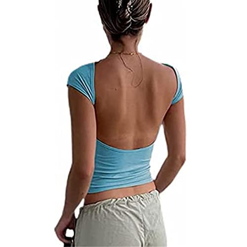 Backless Top Damen Y2K Rückenfreies Oberteil Sexy Oberteile Damen Umkehrbarer Stil Strassenmode Neu im Sommer Tshirt Damen Rückenfrei Top Y2K T-Shirt Sommer Backless Y2K Fashion Tops von Battnot