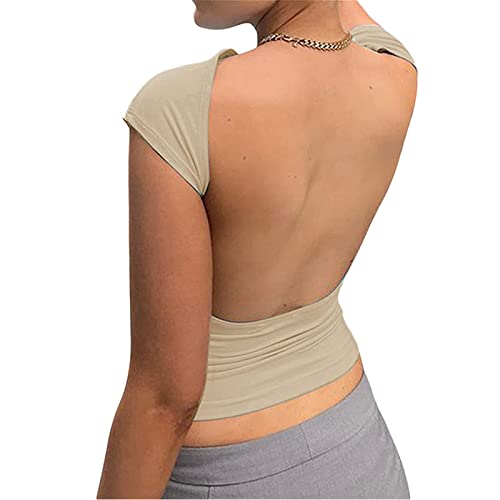 Backless Top Damen Y2K Rückenfreies Oberteil Sexy Oberteile Damen Umkehrbarer Stil Strassenmode Neu im Sommer Tshirt Damen Rückenfrei Top Y2K T-Shirt Sommer Backless Y2K Fashion Tops von Battnot