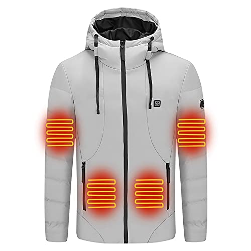 Battnot Beheizbare Softshell Jacke mit Kapuze für Damen & Herren, Warm, Winterjacke, Heizjacke, USB, Grau, XL von Battnot