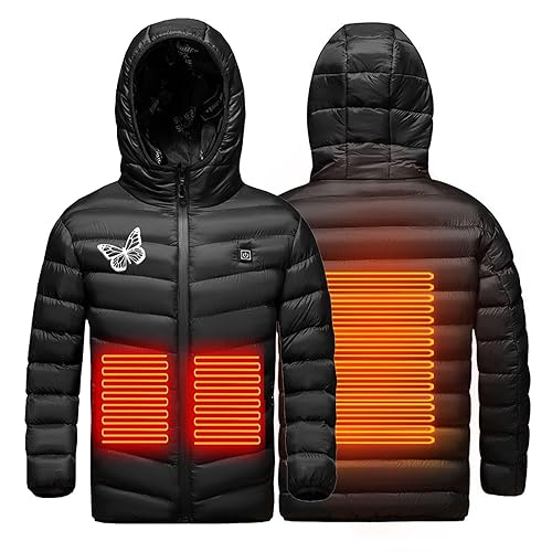 Battnot Beheizbare Jacke für Kinder, Beheizte Weste Kinder Weste Mantel USB Elektrische Lange Ärmel Heizung Kapuzenjacken Warm Winter Thermobekleidung füR Outdoor Camping Wanderung Wärmejacke von Battnot