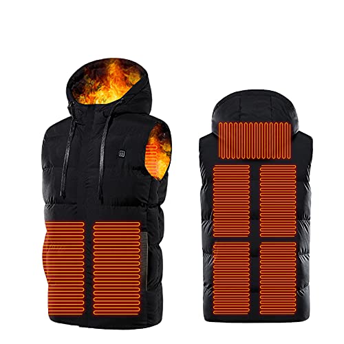 Battnot Beheizbare Weste, Beheizte Weste Damen mit 7 Heizzonen, Beheizbare Jacke Heizweste Wärmeweste Beheizbare Winterjacke mit Kapuze Steppweste für Outdoor Motorrad Camping (Ohne Powerbank) von Battnot