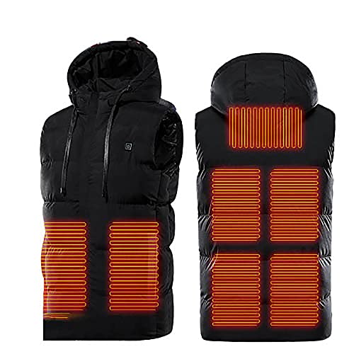 Battnot Beheizbare Weste, Beheizte Damen mit 7 Heizzonen, Jacke Heizweste Wärmeweste Winterjacke Kapuze Steppweste für Motorrad Camping (Ohne Powerbank), A-Schwarz, XL von Battnot
