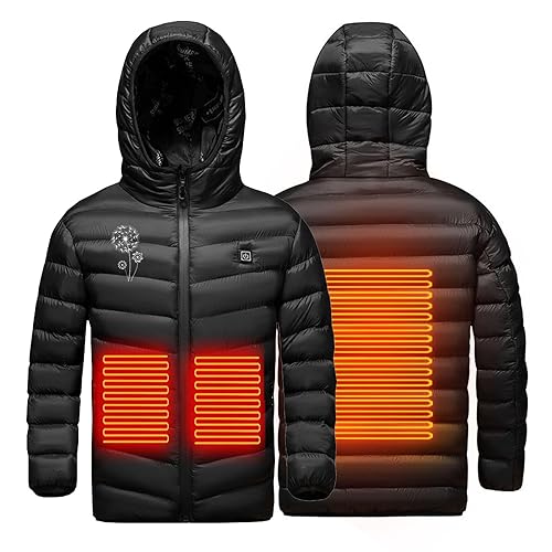 Battnot Beheizbare Weste für Kinder, Beheizte Jacken Kinder Weste Mantel USB Elektrische Lange Ärmel Heizung Kapuzenjacken Warm Winter Thermobekleidung füR Outdoor Camping Wanderung Wärmejacke von Battnot