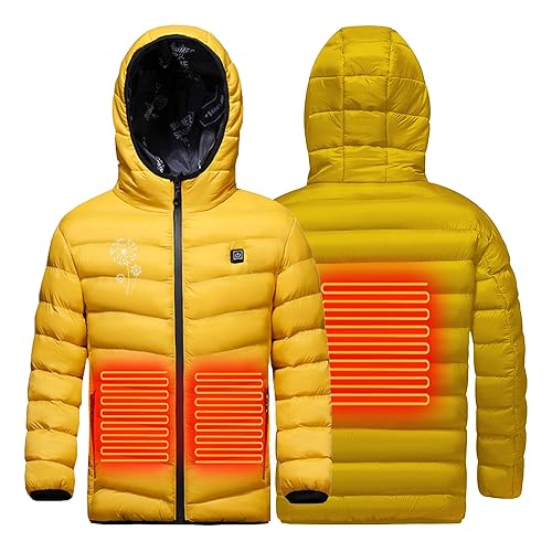 Battnot Beheizbare Weste für Kinder, Beheizte Jacken Kinder Weste Mantel USB Elektrische Lange Ärmel Heizung Kapuzenjacken Warm Winter Thermobekleidung füR Outdoor Camping Wanderung Wärmejacke von Battnot