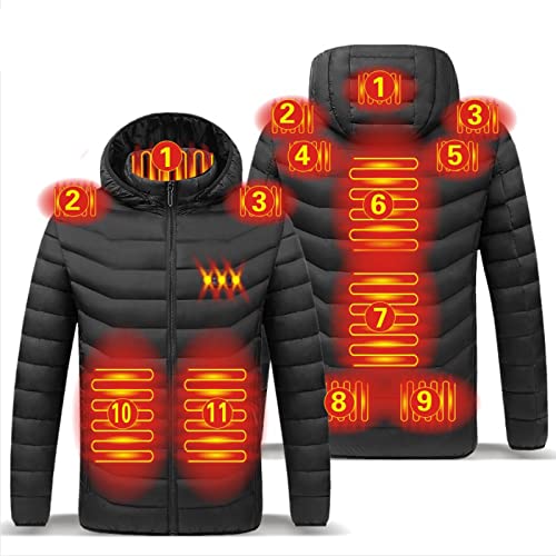 Battnot Beheizte Jacke Herren Damen, Elektrische Beheizte Jacke mit 3 Modi 11 Heizzonen Warme Jacke USB Heizjacke Kapuzenjacke Langarm Beheizbare Weste Winter Warm Beheizbare Jacke Outdoorjacke von Battnot