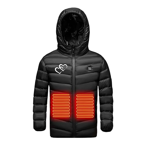 Battnot Beheizte Jacke für Kinder, Beheizte Weste Kinder Weste Mantel USB Elektrische Lange Ärmel Heizung Kapuzenjacken Warm Winter Thermobekleidung füR Outdoor Camping Wanderung Wärmejacke von Battnot