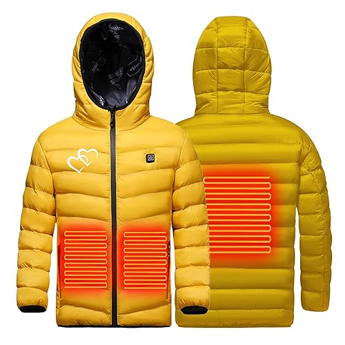 Battnot Beheizte Jacke für Kinder, Beheizte Weste Kinder Weste Mantel USB Elektrische Lange Ärmel Heizung Kapuzenjacken Warm Winter Thermobekleidung füR Outdoor Camping Wanderung Wärmejacke von Battnot