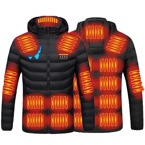 Battnot Beheizte Jacke mit Kapuze, Warme Jacke USB Heizjacke mit 19 Heizzonen, Beheizbare Kapuzenjacke Herren Damen Wasserdicht Wintermäntel Körperwärmer zum Outdoorarbeiten Skifahren Motorrad von Battnot