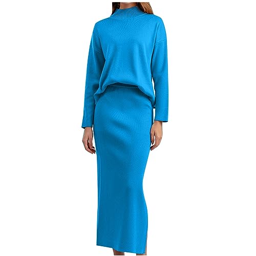 Battnot Damen 2 Stücke Set Outfit Strickanzug Pulloverkleid Damen Winterkleid Elegant Langarm Strickkleid Zweiteiliger Anzug Pullover Oberteil und Strickrock Zweiteilige Freizeitanzug Lässig Sets von Battnot