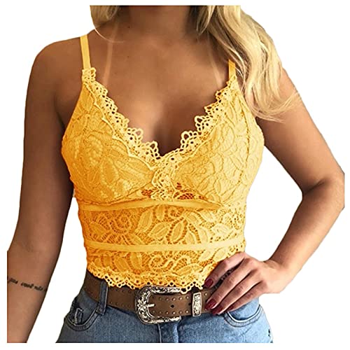 Damen Bauchfrei Camisole Top Sexy Spitze Cami Crop Tops Spitzentop Bralettes Spaghettiträger Cropped Oberteil Korsett Bustier Tops Push Up Spaghettiträger Cami Top Sommer Tops Spitzentop von Battnot