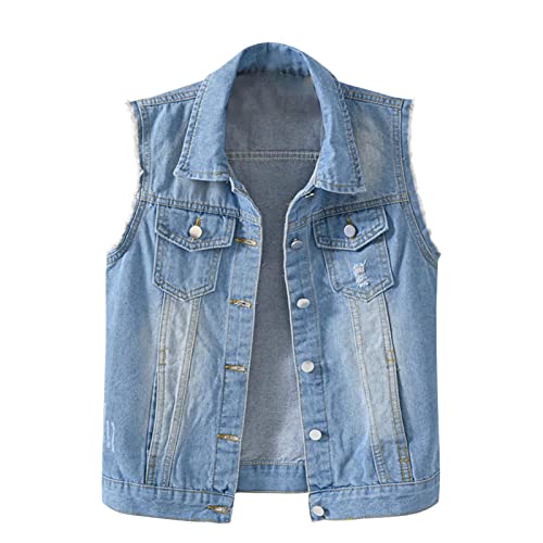 Battnot Damen Beiläufige Denim Weste Ärmellos Jeansjacke Jeansweste Jacke Ärmellos Einfache Beiläufige Jeansweste Cowboy Denim Jacket Jeansweste Slim Fit Denimweste Weste von Battnot