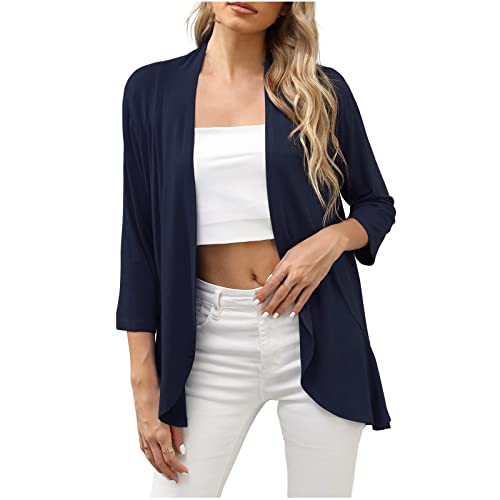 Battnot Damen Cardigan Leicht Blazer 3/4 Arm Bolero Elegante Sommerjacke Damen Strickjacke Einfarbig Sommer Lässig Leicht 3/4 Ärmel Vorne Offen Frühling Top Strickjacke von Battnot