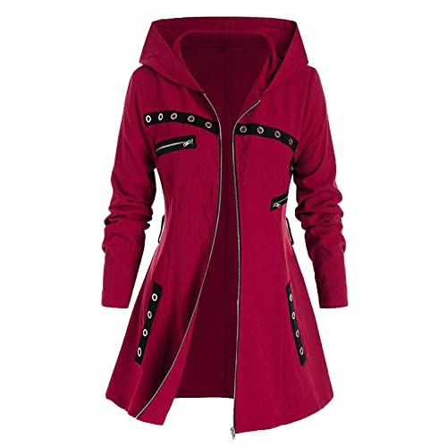 Battnot Damen Gothic Punk Kapuzenpullover Schwarz Strickjacke Hoodie Sweatshirt Jacke Gothic Mantel Hoodie Damen Sweatshirt Jacke Punk Outfit Steampunk Kleidung Party Freizeit Kleidung Tops Outwear von Battnot