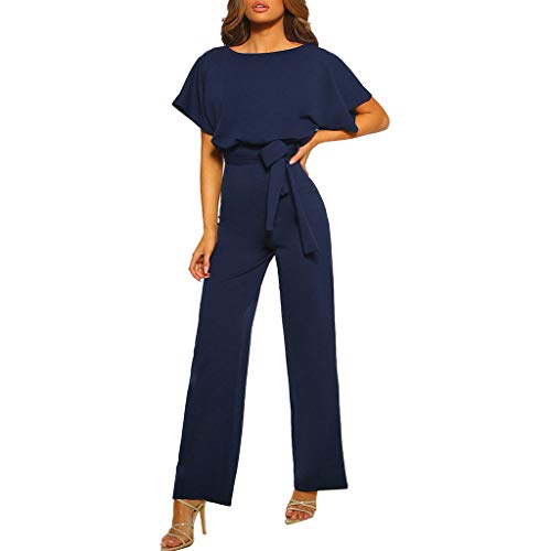 Battnot Damen Jumpsuit mit Gürtel Rundhalsausschnitt Elegant Sexy, Frauen Overalls Business Kurzärmliger Clubwear Gerade Geschnittener Playsuit Partyanzug Spielanzug Hosen Womens Modern Kleidung von Battnot