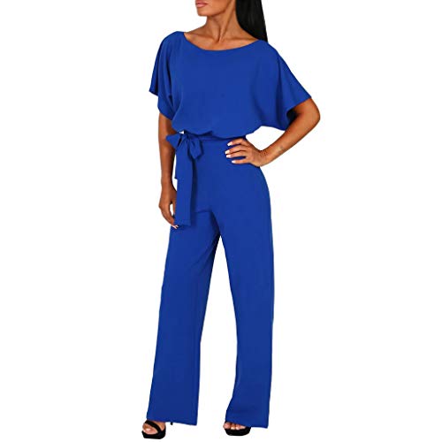 Battnot Damen Jumpsuit mit Gürtel Rundhalsausschnitt Elegant Sexy, Frauen Overalls Business Kurzärmliger Clubwear Gerade Geschnittener Playsuit Partyanzug Spielanzug Hosen Womens Modern Kleidung von Battnot