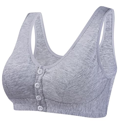 Battnot Damen Klassischer BH ohne Bügel mit Vorderverschluss Daisy Bra mit Druckknopf Aus Baumwolle Soft BH Größe 3XL Grau von Battnot