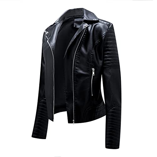 Battnot Damen Lederjacke Kurz Bikerjacke Reverskragen Reißverschluss Leder Jacke Übergangsjacke Kurze Jacke Casual Damen Lederjacke Echt Leder Damenjacke Cool Stylisch Vintage Übergangsjacke von Battnot