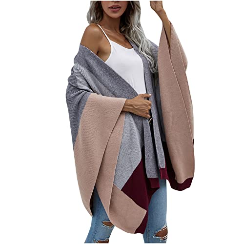 Battnot Damen Poncho Schal Wrap Open Front Cape Übergroße Winterdecke Dicke Cardigan Coat Strickjacke Cape Poncho Strick Deckenstoffschaln Schalcape Herbstschal Winterschal von Battnot