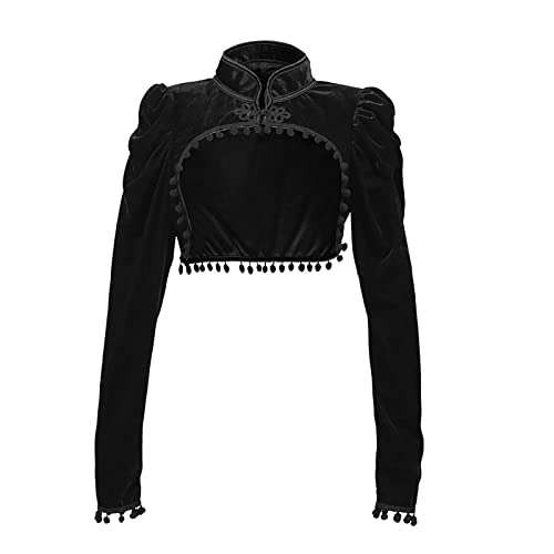 Battnot Damen Samt Bolero Jäckchen Schwarz Schulterjacke Langarm Jacke Blazer Oberteil Top Gotisch Cardigan Kurz Strickjacke Festlich Bolerojacke Mit Stehkragen von Battnot