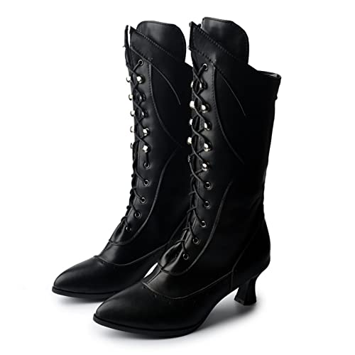 Battnot Damen Stiefeln Viktorianische Vintage Gothic Hochzeit Oktoberfest Mittelalterliche Dampfpunk Stiefeletten Stiefel Ritterstiefel Knöchel Schuhe Gothic Punk Winterstiefel Damen Winterschuhe von Battnot