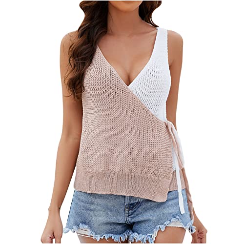 Damen Tank Top Elegant Sommer Strickshirts Elegant Strickoberteil Top Ärmellose Shirt Basic Oberteile Stricktop Damen Sommer Casual Loose Tank Top Ärmellose Stricken Sommertop Oberteile von Battnot