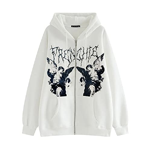 Battnot Damen Y2K Zip Up Hoodie Harajuku Jacke Skelett Pullover Herbst Winter Oversized Kapuzenpullover E-Gril Sweatshirt Zip Up Hoodies E-Girl Top Y2K Langarm Sweatshirt Harajuku Oversized Jacke von Battnot