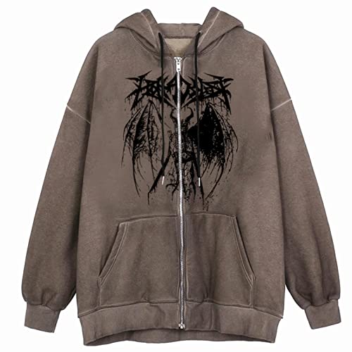 Battnot Damen Zip Up Hoodie Y2k Aesthetic Kapuzenpullover Oversized Sweatshirts Jacke E-Girl 90er Vintage Streetwear Übergroße Hoodies Ästhetische Pullover Sweatshirt Kapuzenjacke Y2K Fashion Top von Battnot