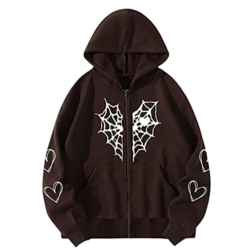 Battnot Damen Zip Up Hoodie Y2k Aesthetic Kapuzenpullover Oversized Sweatshirts Jacke E-Girl 90er Vintage Streetwear Übergroße Hoodies Ästhetische Pullover Sweatshirt Kapuzenjacke Y2K Fashion Top von Battnot