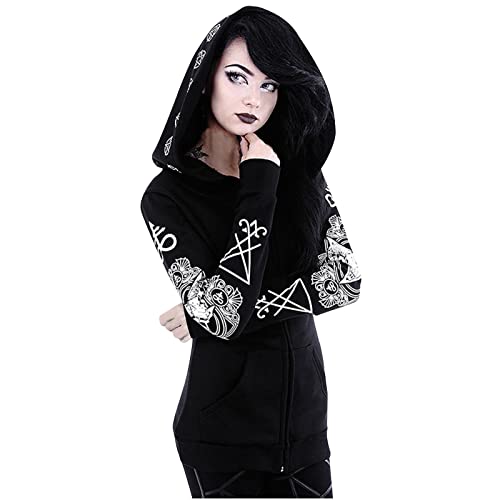 Battnot Damen Zip Up Oversized Hoodie Damen Y2K Hoodie Gothic Punk Jacke Sweatshirt Damen Kapuzenpullover Y2K Zipper Hoodie Fashion Sweatshirt mit Kapuze Oversize Jacke Aesthetic Clothes Streetwear von Battnot