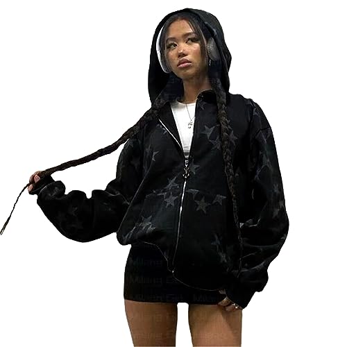 Battnot Damen Y2K Zip up Hoodie Oversize Skelett Kapuzenpullover Vintage Kapuzenjacke Sweatshirt Jacke Damen Teenager Mädchen Y2K Fashion Top Hoodie Pullover E-Girl 90er Streetwear Jacke mit Kapuze von Battnot