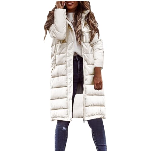 Battnot Daunenmantel Damen Lang Winterjacke Winter Jacken Lang Warm Daunenmantel mit Kapuze Elegant Wintermantel Steppmantel mit Fellkapuze Steppjacke Langer Outdoor Mantel Outdoorjacke von Battnot