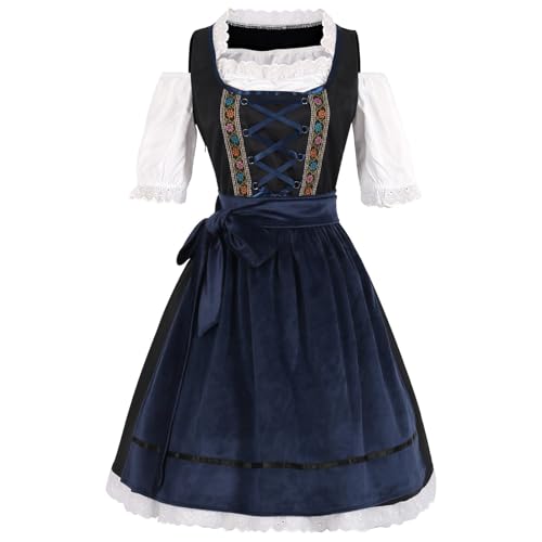Battnot Dirndl Damen midi 3tlg Trachtenkleid Damen Trachtenrock Trachtenmode Kleid Dirndlbluse Dirndlkleid Trachtenkleid Trachtenmode Trachtenrock Festlich Kleider für Oktoberfest von Battnot