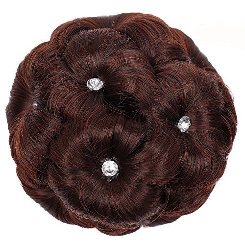 Battnot Dutt Haarteil Zopf für Damen Clip Diamant, Frauen Mädchen Perücke Haar Ring Curly Braut Make-up Brötchen Blumen Chignon Haarteil Hübsche Pferdeschwanz-Haar-Ring-Brötchen (13cm, Braun2) von Battnot