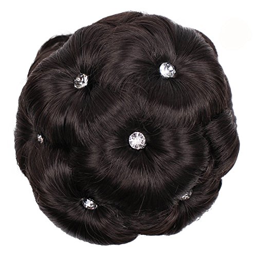 Battnot Dutt Haarteil Zopf für Damen Clip Diamant, Frauen Mädchen Perücke Haar Ring Curly Braut Make-up Brötchen Blumen Chignon Haarteil Hübsche Pferdeschwanz-Haar-Ring-Brötchen (13cm, Schwarz) von Battnot