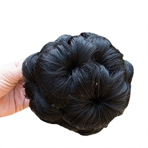 Battnot Dutt Haarteil für Damen Clip In Front Hair Kurzes, Frauen Mädchen Fransen Hübsche Pferdeschwanz-Halter-Haarteil-Perücke-Haar-Ring-Brötchen Party Weiche Haarperücken (13cm, Schwarz) von Battnot