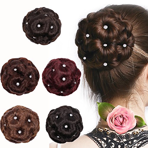 Battnot Dutt Haarteil für Damen Clip In Front Hair Kurzes, Frauen Mädchen Fransen Hübsche Pferdeschwanz-Halter-Haarteil-Perücke-Haar-Ring-Brötchen Party Weiche Haarperücken (13cm, dunkelbraun) von Battnot